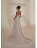Square Neck Ivory Embroidered Lace Tulle Floral Wedding Dress